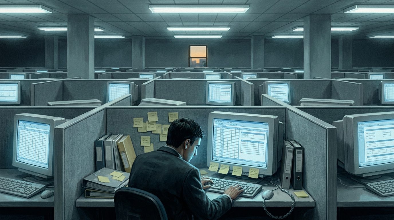2000s cubicle office, cold light
